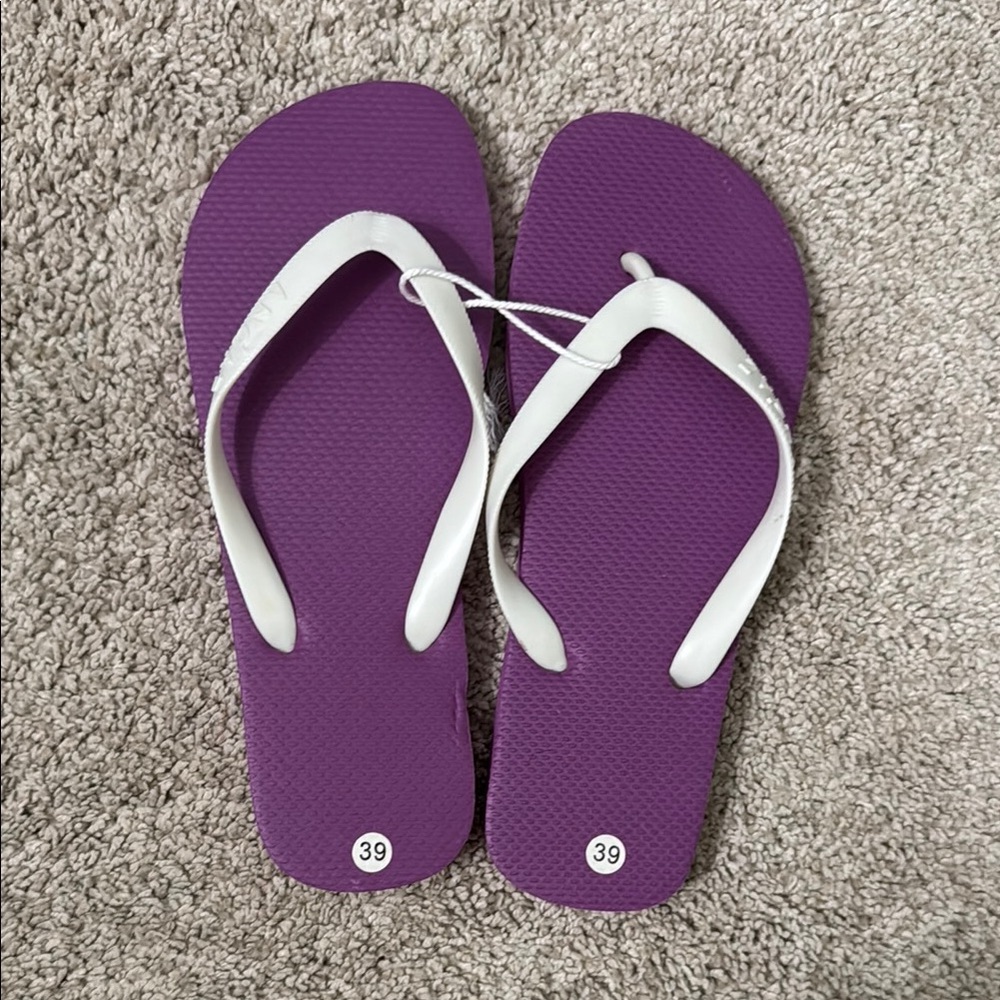 NEVER Used Purple Flip Flops with White Straps